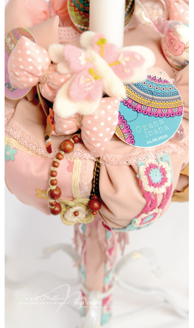 Lumanare de botez pentru fetite hippie, boho style, 65x4cm,  Bohemian  4
